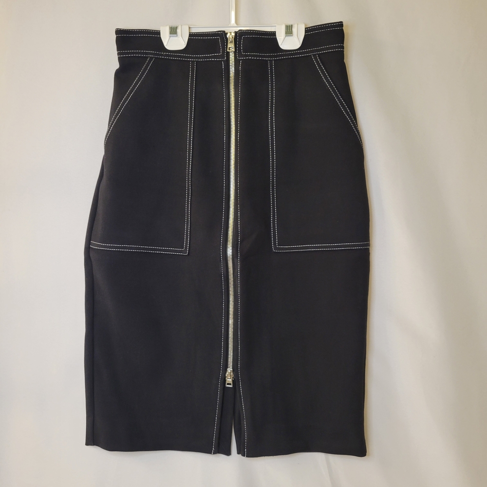 Diane Von Furstenberg Black Pencil Skirt with Bold Zipper